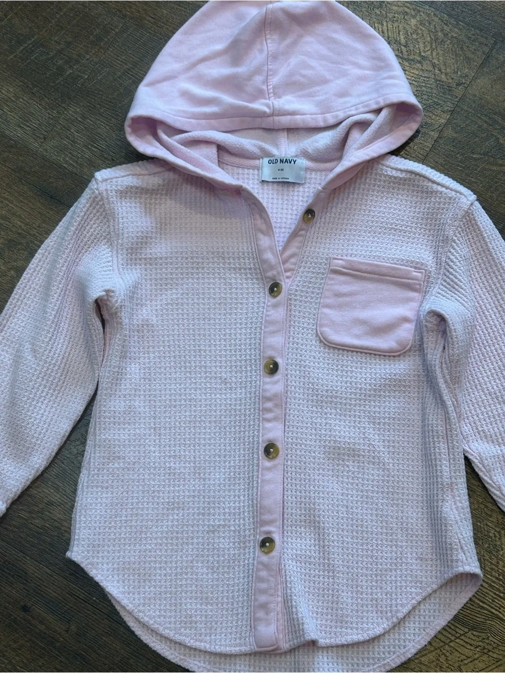 Old Navy Light Pink Hooded Waffle-Knit Button Front Top
